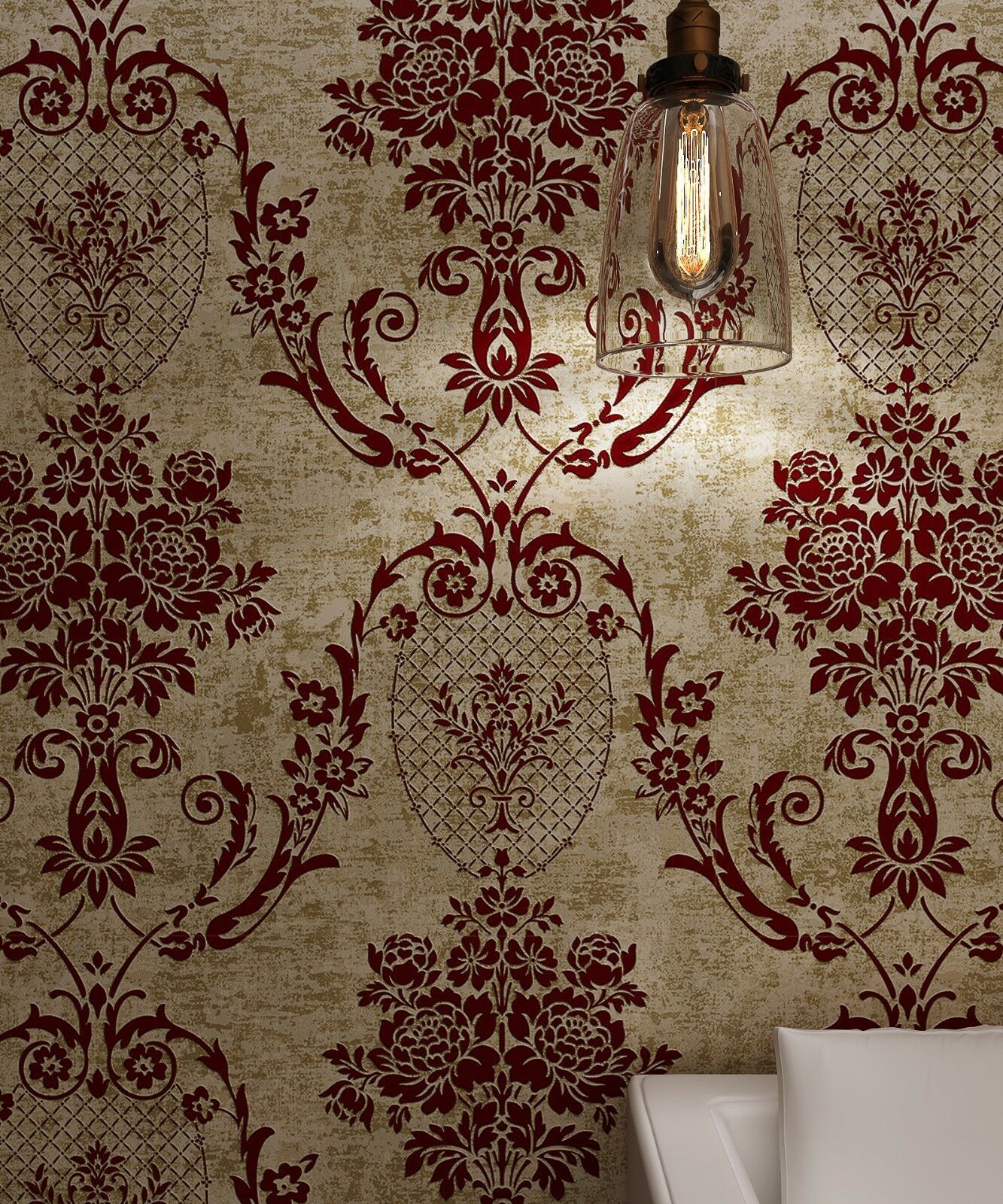 1333x1600 Vintage French Bronze Damask Burgundy Velvet Flocking Wallpaper