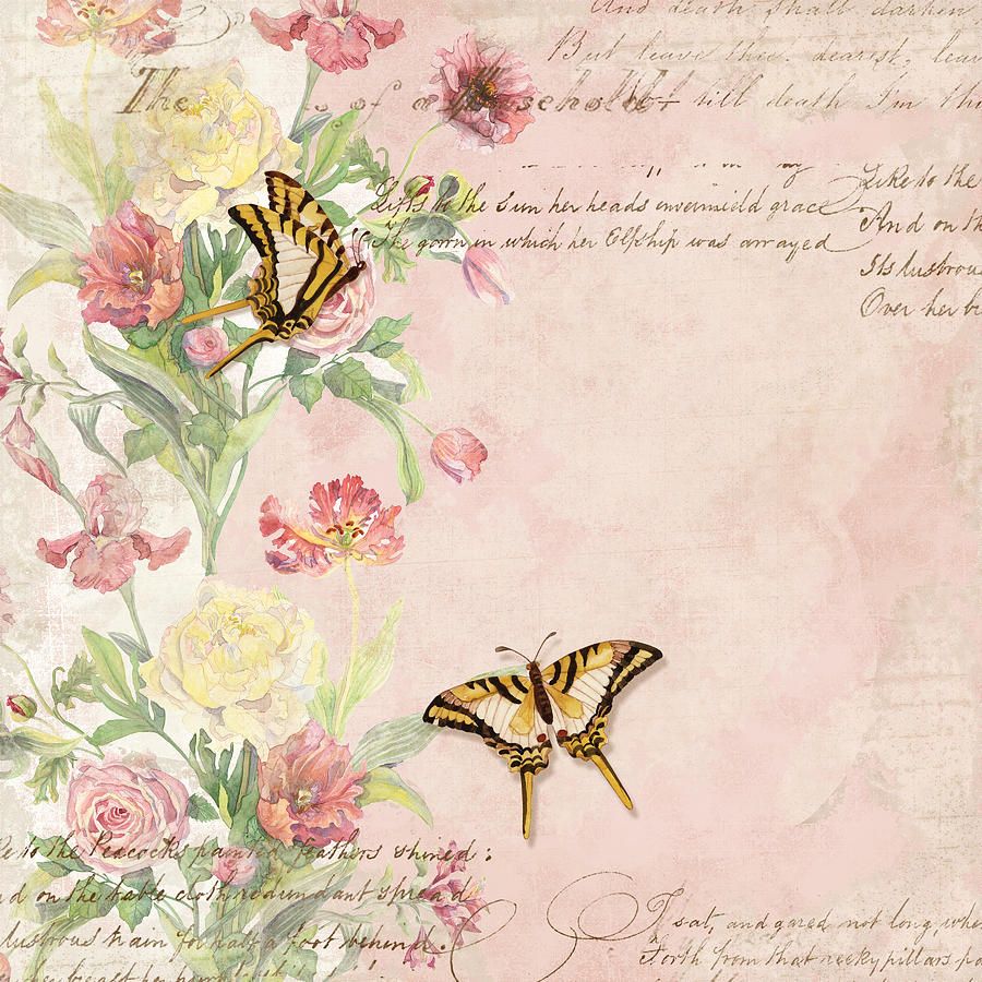 900x900 Fleurs De Pivoine - Watercolor W Butterflies In A French Vintage
