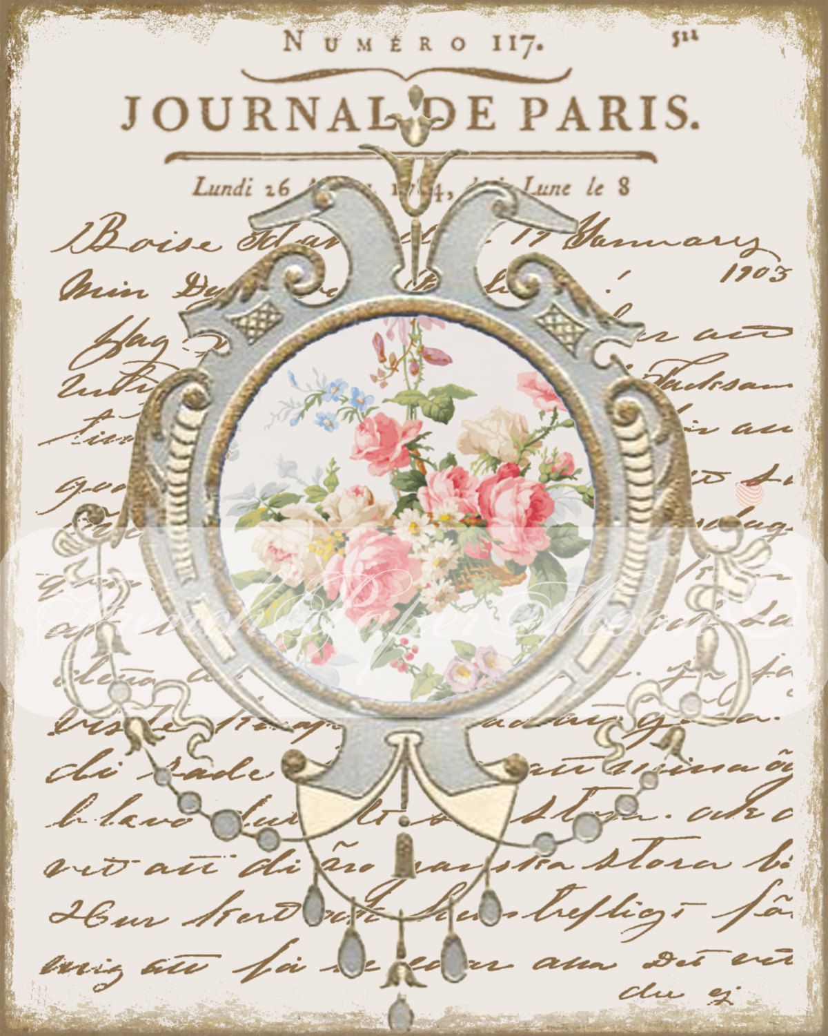 1200x1500 Elegant Vintage French Digital Pillow Transfer, Vintage French