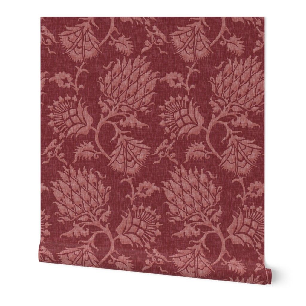 1024x1024 Wallpaper Roll Floral Damask Vintage Merlot Historic French 24in x