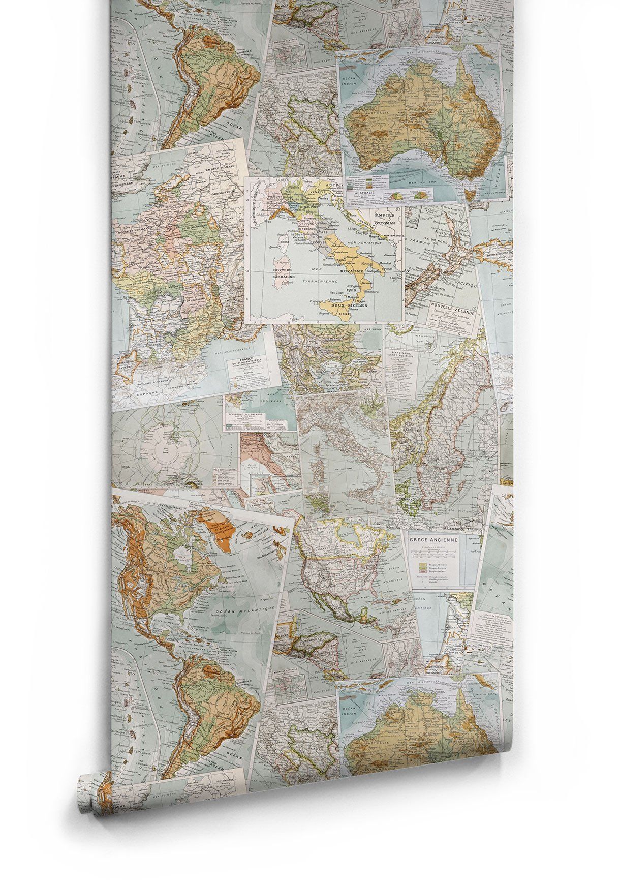 1220x1745 Vintage French Maps Boutique Faux Wallpaper design by Milton