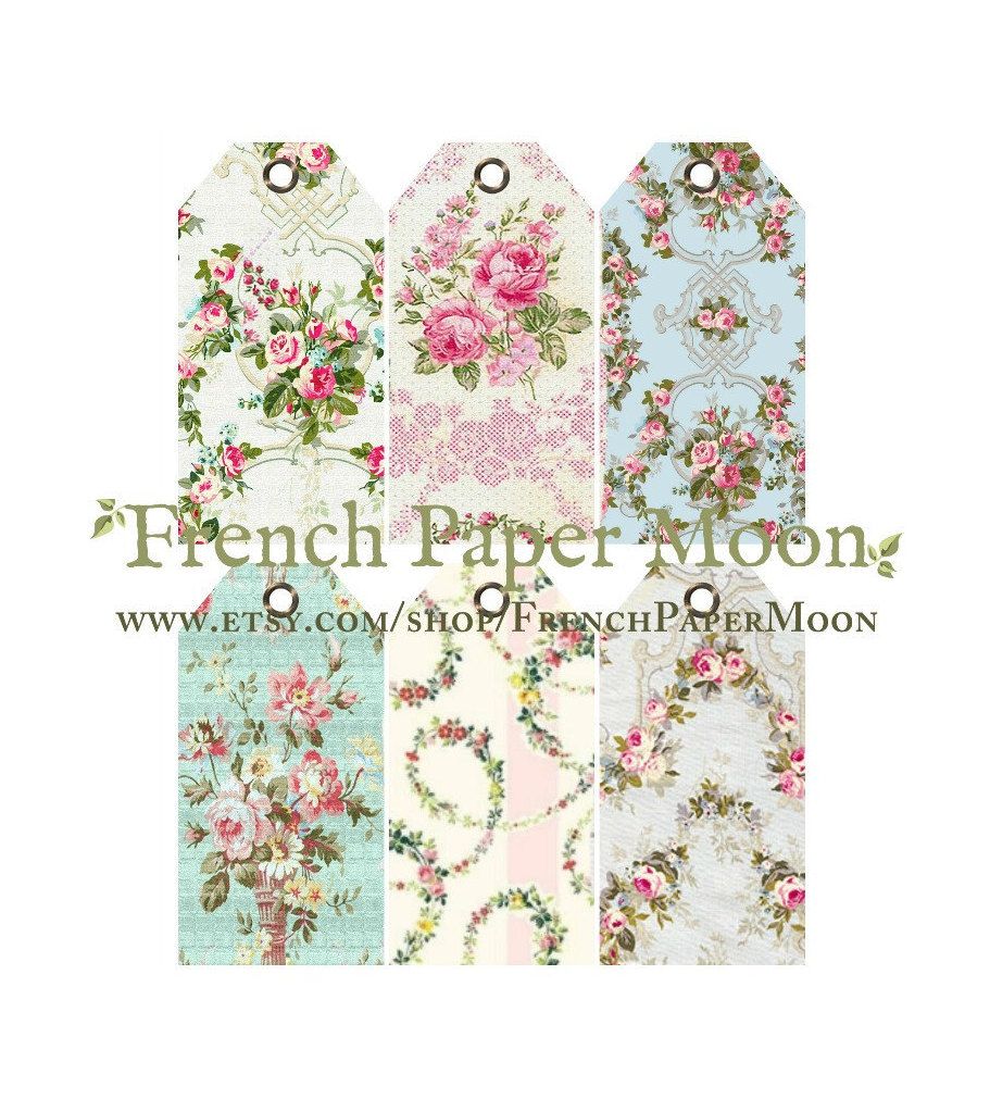 911x1023 Digital Vintage French Wallpaper Tags, Printable Luggage Tags