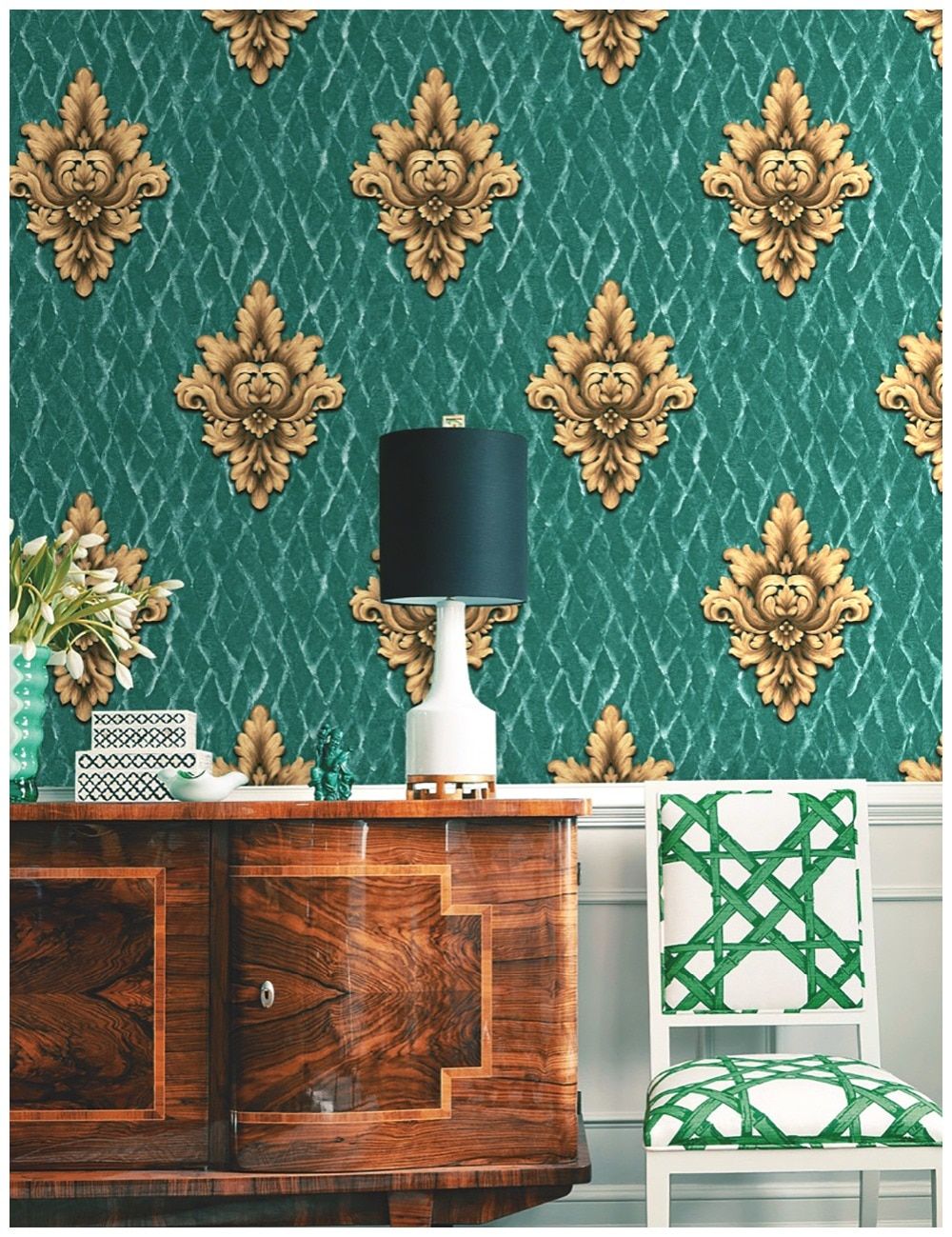 1000x1299 HaokHome Vintage French Damask Wallpaper 0.53m*10m Floral Contact