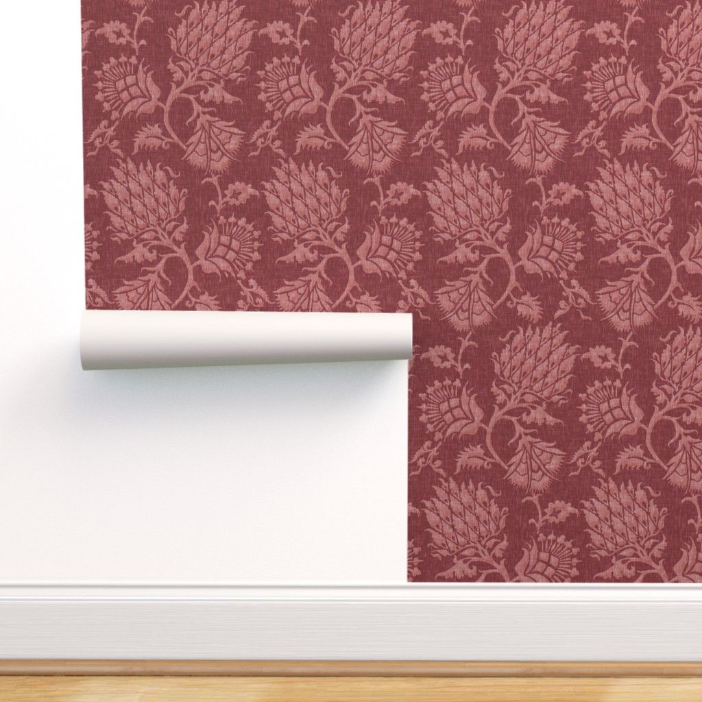 1024x1024 Peel-and-Stick Removable Wallpaper Floral Damask Vintage Merlot