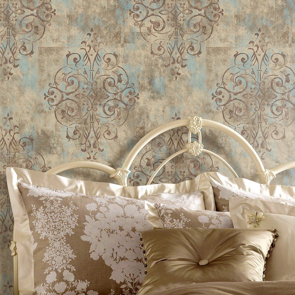 1001x1000 HaokHome 79603 Vintage French Damask Wallpaper Deep Yellow/Mist