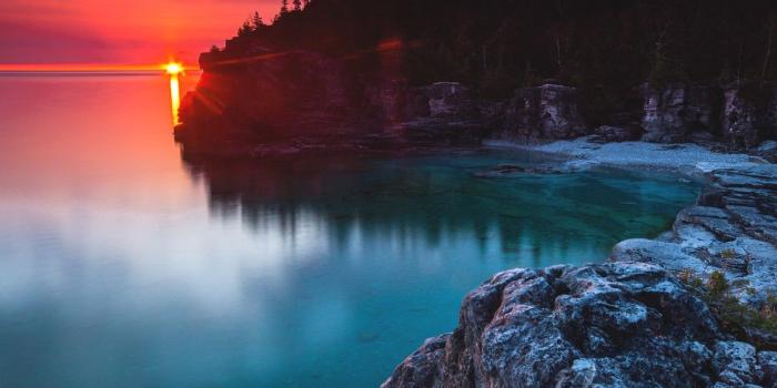 1332x850 Wallpaper forest, lake, rocks, coast, the evening, Canada, Ontario