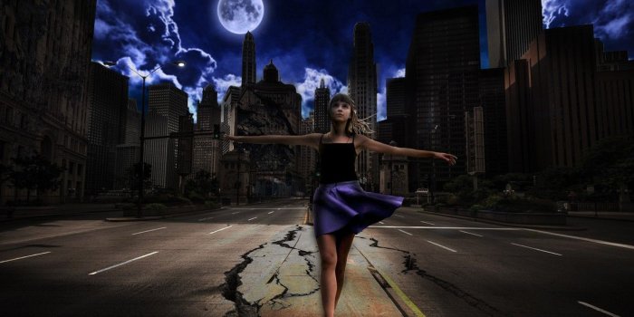 1332x850 Wallpaper girl, night, photoshop, buildings, earthquake images for