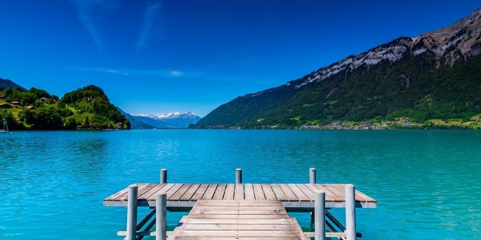1332x850 Wallpaper mountains, lake, relax, calm, Switzerland, the bridge