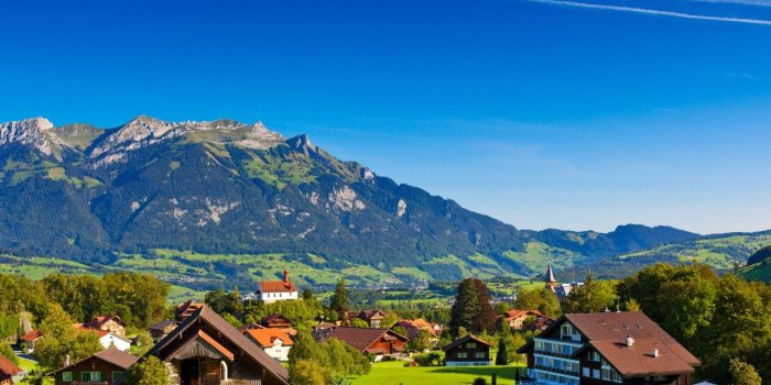 1280x720 Wallpaper Swiss Alps, Mountains, Town, Switzerland, 5K, World