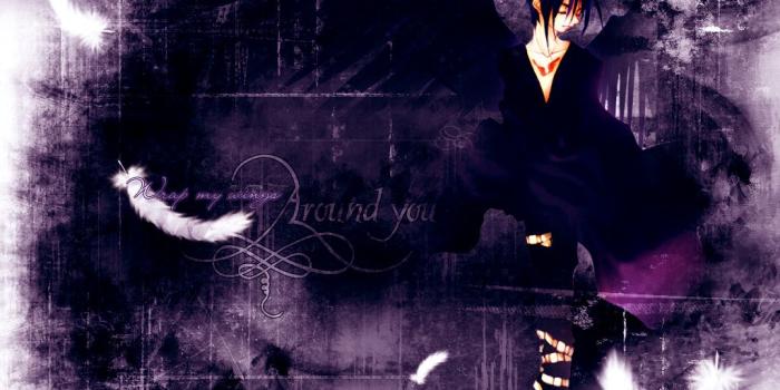 1024x768 all male dark mousy dnangel feathers male purple purple hair