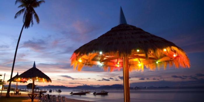 1920x1200 Malaysia Night Beach Hut Wooden Umbrellas Straw Romantic Hd