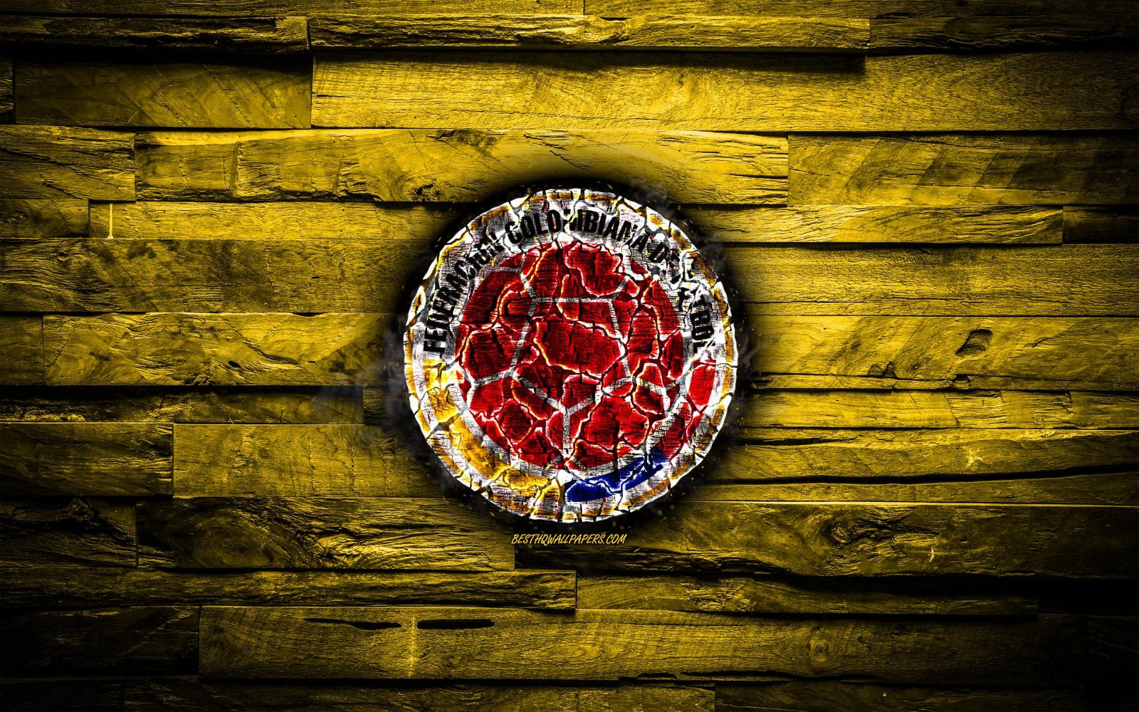 2880x1800 Download wallpapers Colombia, burning logo, Conmebol, red wooden