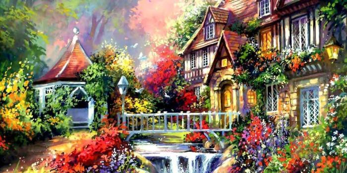 1280x1024 Oil Painting Wallpaper Hd 62 4k - Painting Of Flower House, Hd