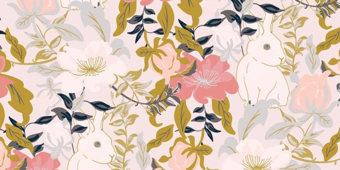 1100x1318 Garden Bunny Wallpaper in Blush from the Wallpaper Republic