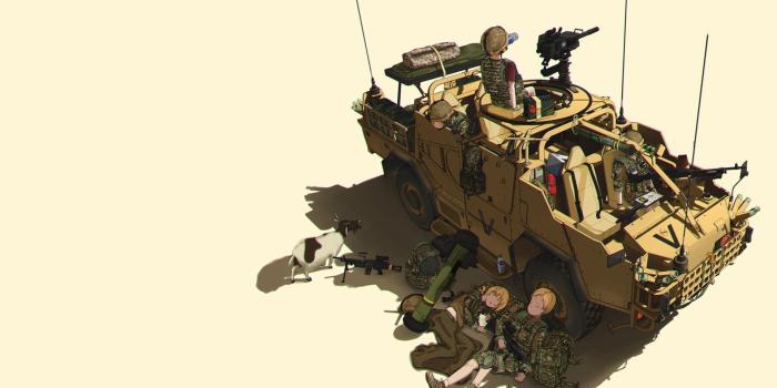 1920x1080 Brown toy truck illustration, anime, military, digital art, APC HD