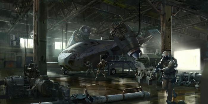 1287x700 Trucks soldier hangar art weapon sci-fi military wallpaper