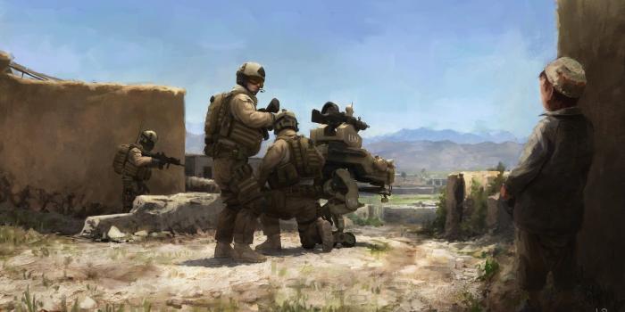 1920x1077 Boy watching soldiers with turret painting, military, soldier, war