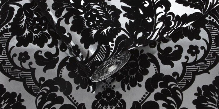1024x1024 Gothic Damask Flock Black & Silver Wallpaper - GrahamBrownUS