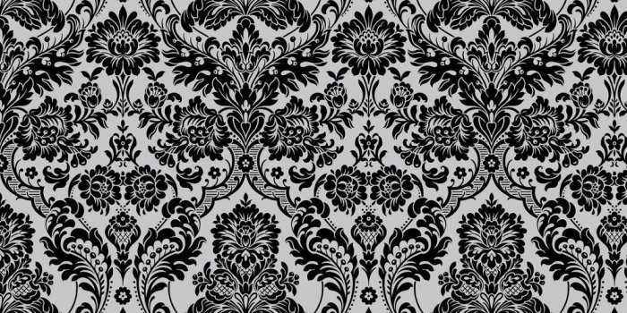 1000x1000 Gothic Damask Flock by Graham & Brown - Black / Silver - Wallpaper