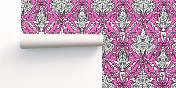 1024x1024 Pink and black floral damask on Isobar by beesocks | Roostery Home