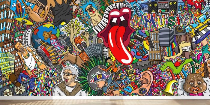 1500x1379 Wall Mural Graffiti Music Collage Street Style, Peel and Stick