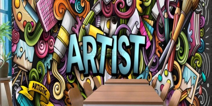 1100x869 Drawing Graffiti Artist with Colorful Painting Wallpaper Mural