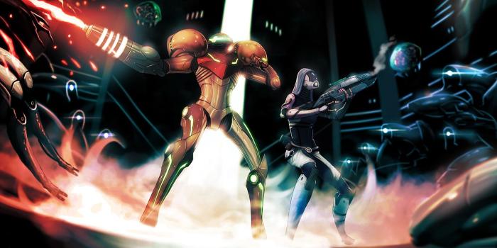 1366x768 samus aran, metroid, and tali'zorah (metroid and 1 more) drawn by