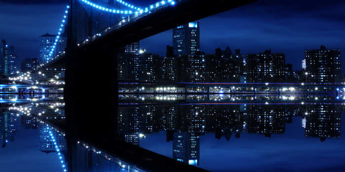 1600x1200 Blue City Night Reflection Wallpaper and Background Image