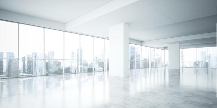 2560x1440 Empty white office interior with city view - S4DUNNING