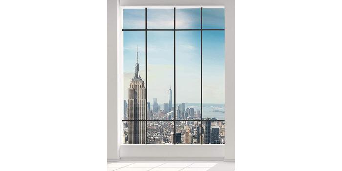 1500x1500 wandmotiv24 Door wallpaper Manhattan view from an empty Office