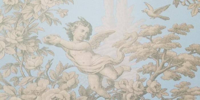 1400x1400 Victorian Cherub Floral in Blue & Gold Wallpaper | CH28309 – D