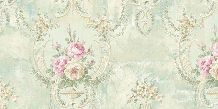 1500x1400 Damask Wallpaper Floral Blue Cream Pink Green Victorian Style
