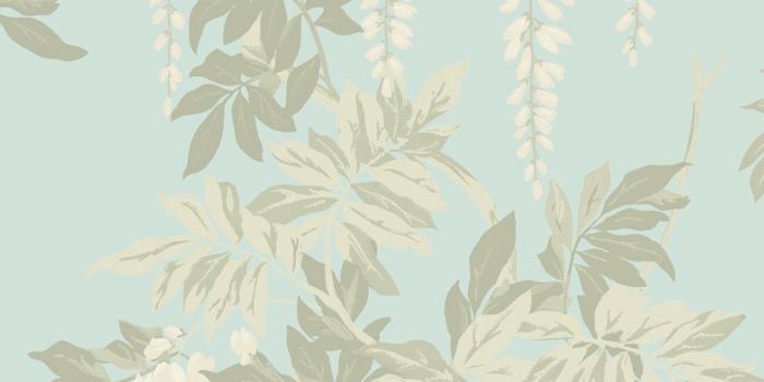 1301x1600 Blue Floral Wallpaper White Flowers Wisteria Vintage Style