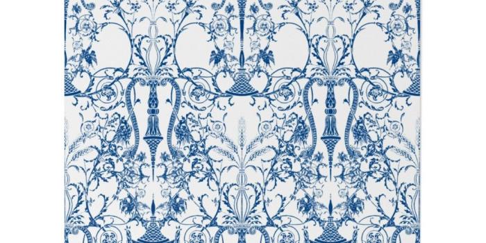 1024x1024 Wallpaper Roll Damask Blue And White B&W Scroll Rococo Victorian
