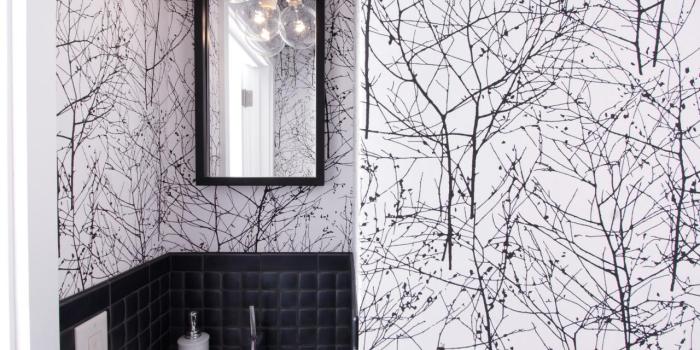 1280x960 Black and White Powder Room With Bold Wallpaper | HGTV