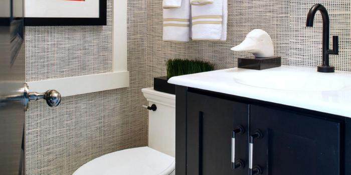 1280x1706 Grasscloth Wallpaper In Small Bathroom - White Powder Room Decor