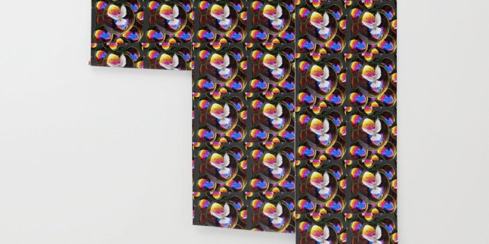 1500x1500 SURREAL WHITE DOVES & IRIDESCENT SOAP BUBBLES Wallpaper by