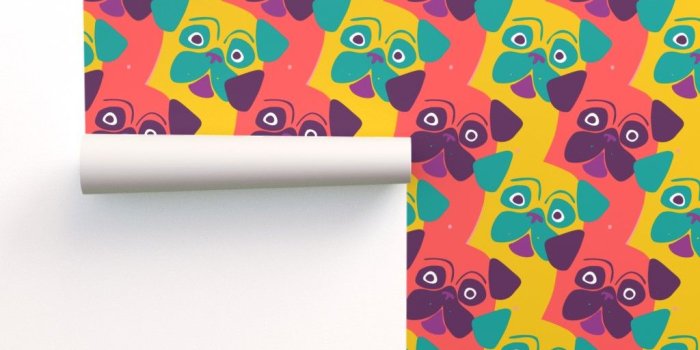 1024x1024 Pop Art Pug // red purple on Isobar by mountvicandme | Roostery