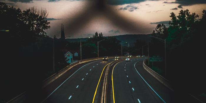 2560x1080 Download wallpaper 2560x1080 road, rotate, night, fence, lattice