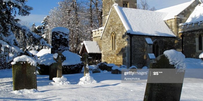 1024x768 Snowy Village Chucrh Graveyard High-Res Stock Photo - Getty Images