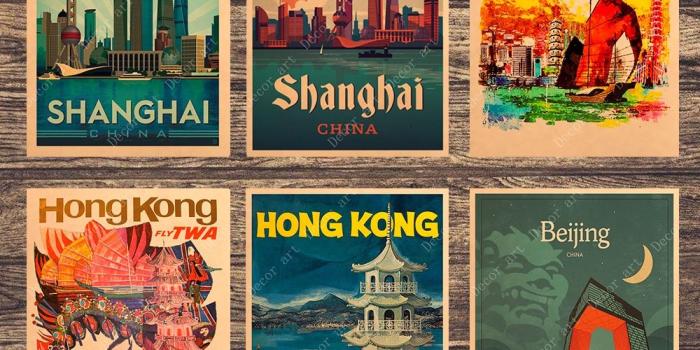 1000x1000 China Shanghai Beijing Hong Kong Canvas Paintings Vintage Wall