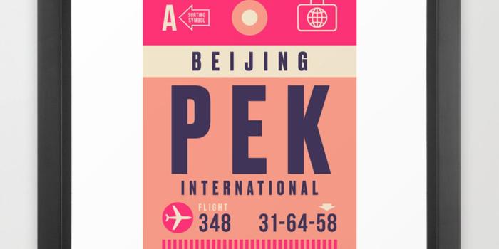 1500x1500 Retro Airline Luggage Tag - PEK Beijing Framed Art Print by