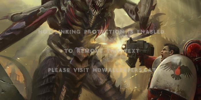 1440x900 space marine vs. tyranid sci-fi battle epic