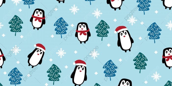 1200x1200 Cute Christmas Pattern With Penguin Cartoon Funny, Background
