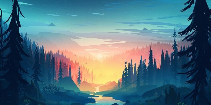 1280x1024 Flat Landscape, Minimalism, Trees, Sunset, River, Artwork - Hd