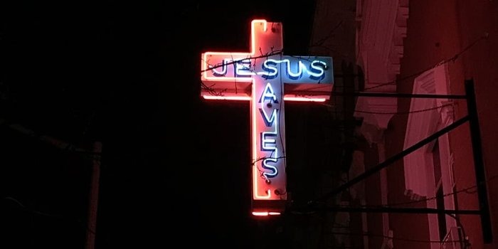 910x1213 HD wallpaper: Jesus Saves Neon Signage, cross, neon light, night