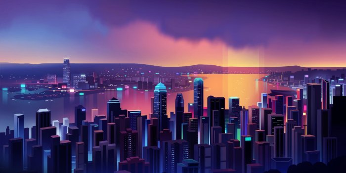3840x2160 Download 3840x2160 Flat Cityscape, Digital Art, Skyscrapers, River