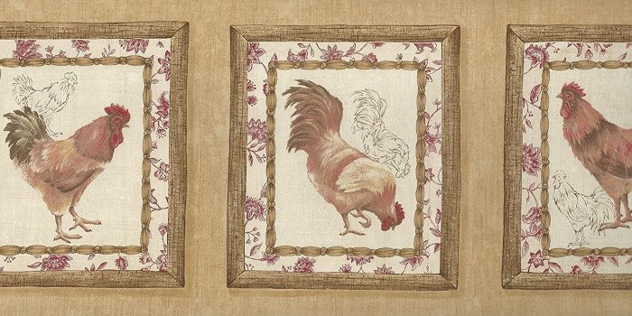 1500x708 Wallpaper Border Waverly French Country Roosters Red Yellow Brown