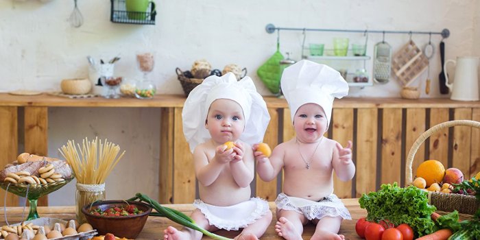 1280x853 Desktop Wallpapers newborn Children Two Winter hat Cook Vegetables