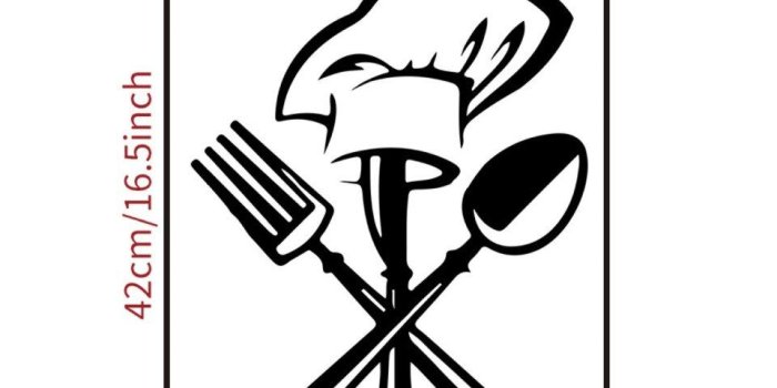 960x960 Funny Cutlery knife fork chef hat Wall Sticker for Kitchen
